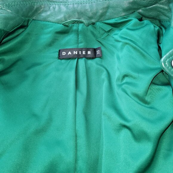 Danier Daria Emerald Green Leather Moto Jacket Size XS - Picture 10 of 13